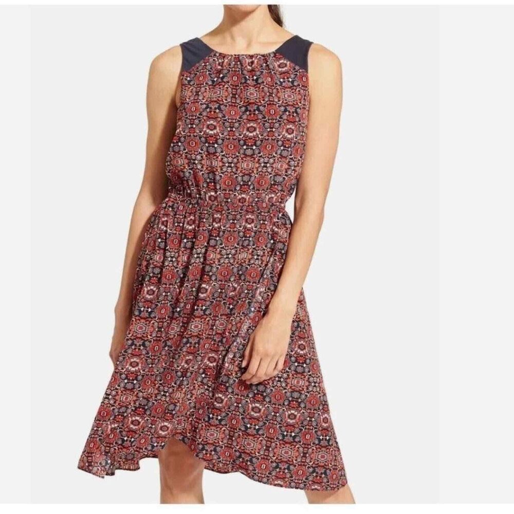 Athleta Martinique Mediterranean Sicilian Printed Faux Wrap Back Tassel Dress M